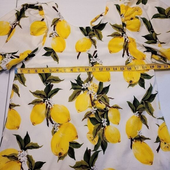 Love Riche White with Yellow Lemons Cotton Midi Dress Women's Large - Picture 9 of 13